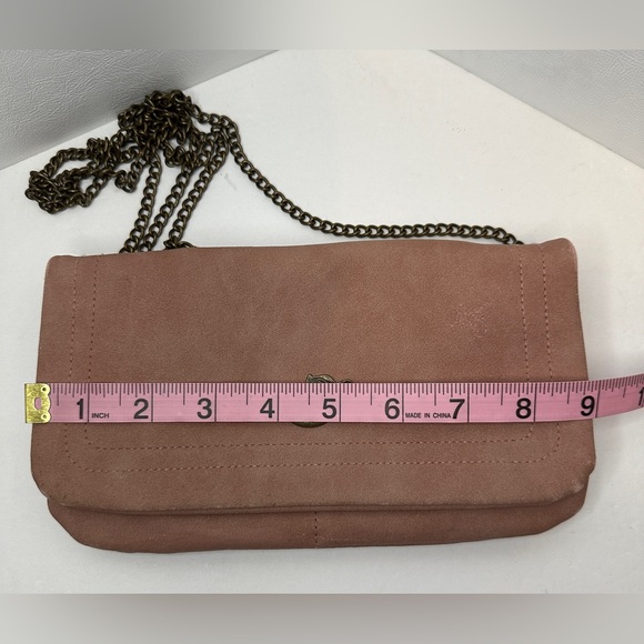 Mauve Dusty Pink Mermaid Faux Suede Crossbody with Brass Tone Hardware - Picture 9 of 11
